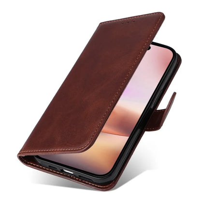 For iPhone 16 Plus Leather Wallet Case Calf Texture Magnetic Clasp Cell Phone Cover
