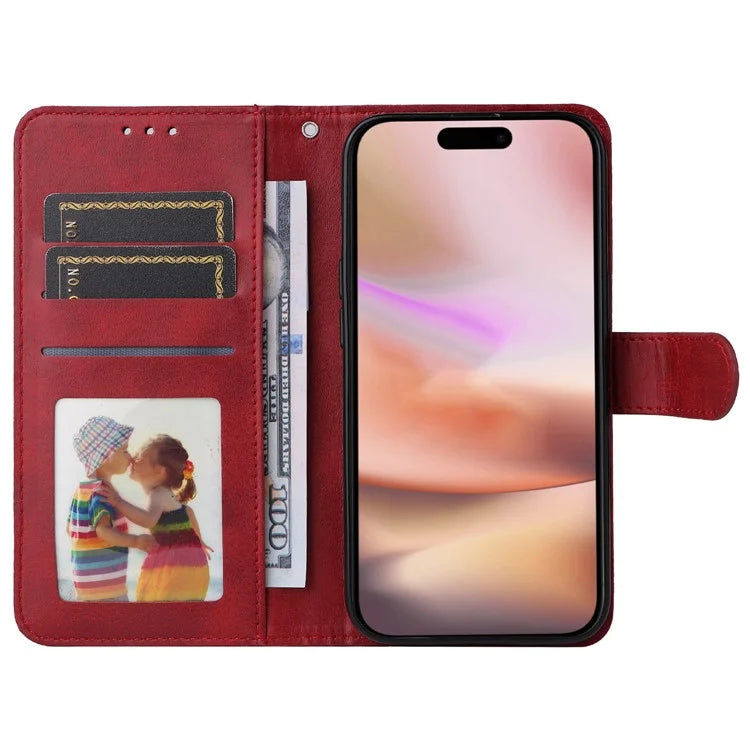 For iPhone 16 Plus Leather Wallet Case Calf Texture Magnetic Clasp Cell Phone Cover