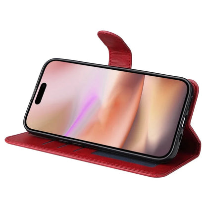 For iPhone 16 Plus Leather Wallet Case Calf Texture Magnetic Clasp Cell Phone Cover