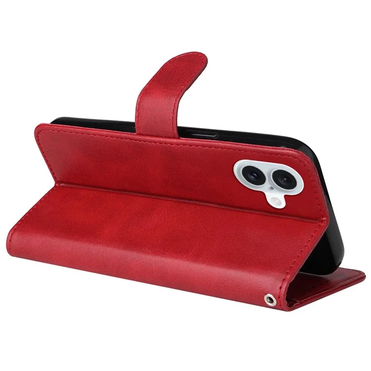 For iPhone 16 Plus Leather Wallet Case Calf Texture Magnetic Clasp Cell Phone Cover