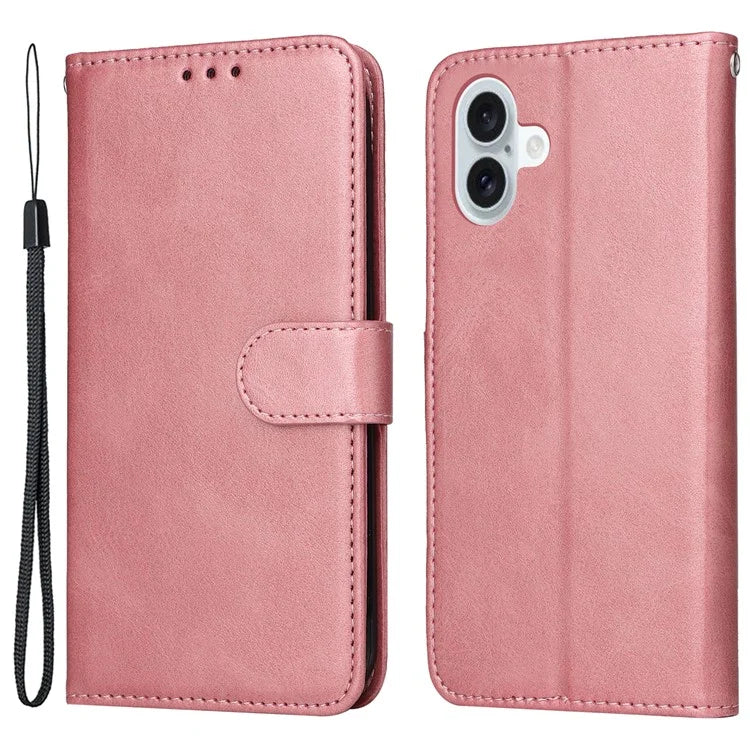 For iPhone 16 Plus Leather Wallet Case Calf Texture Magnetic Clasp Cell Phone Cover