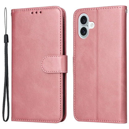For iPhone 16 Plus Leather Wallet Case Calf Texture Magnetic Clasp Cell Phone Cover