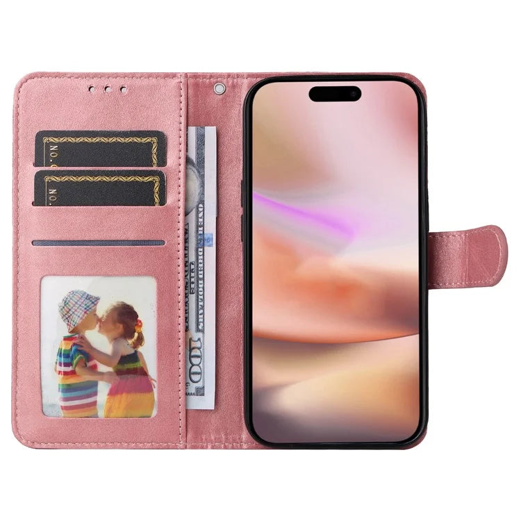 For iPhone 16 Plus Leather Wallet Case Calf Texture Magnetic Clasp Cell Phone Cover