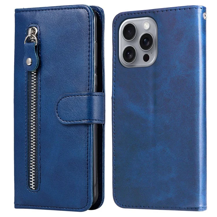 For iPhone 16 Pro Max Case Zipper Pocket Flip Shockproof Leather Phone Cover