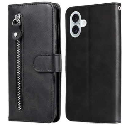 For iPhone 16 Plus Case PU Leather Card Slots Zipper Pocket Phone Cover