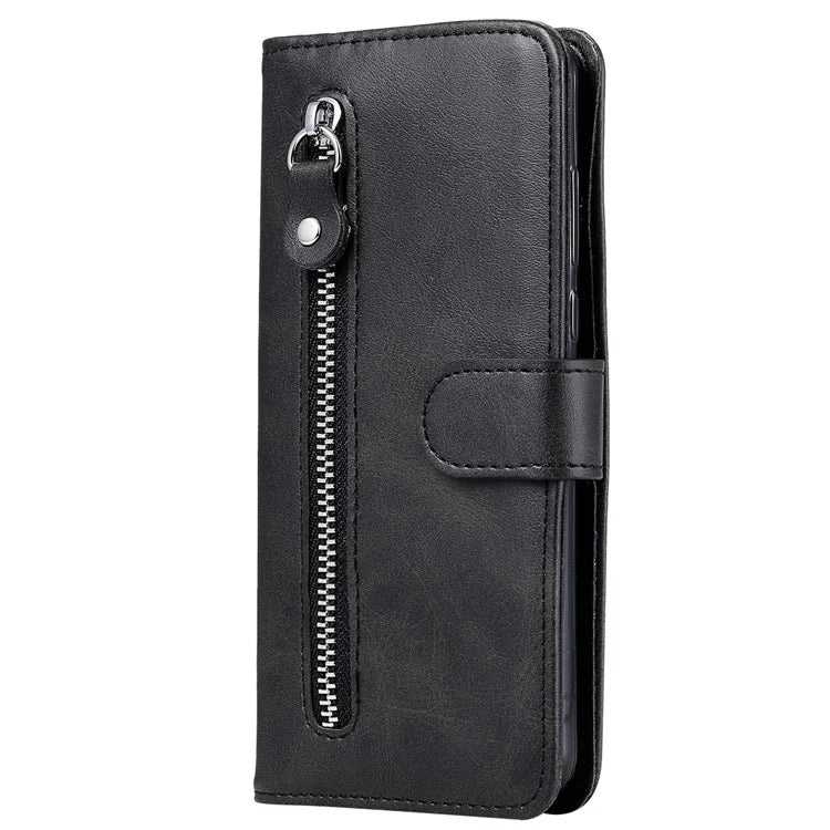 For iPhone 16 Plus Case PU Leather Card Slots Zipper Pocket Phone Cover