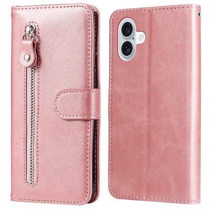 For iPhone 16 Plus Case PU Leather Card Slots Zipper Pocket Phone Cover