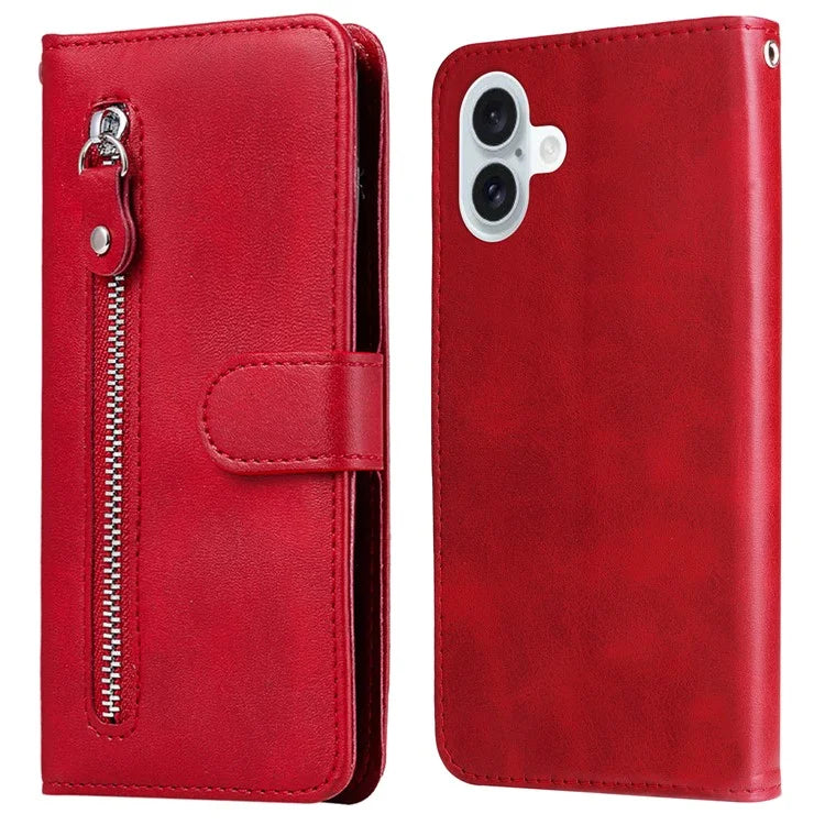 For iPhone 16 Plus Case PU Leather Card Slots Zipper Pocket Phone Cover