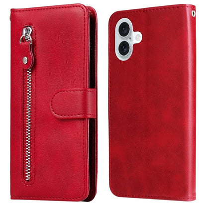 For iPhone 16 Plus Case PU Leather Card Slots Zipper Pocket Phone Cover
