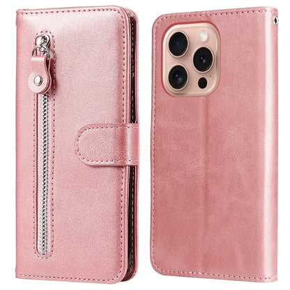 For iPhone 16 Pro Case Zipper Pocket Wallet Shockproof PU Leather Phone Cover