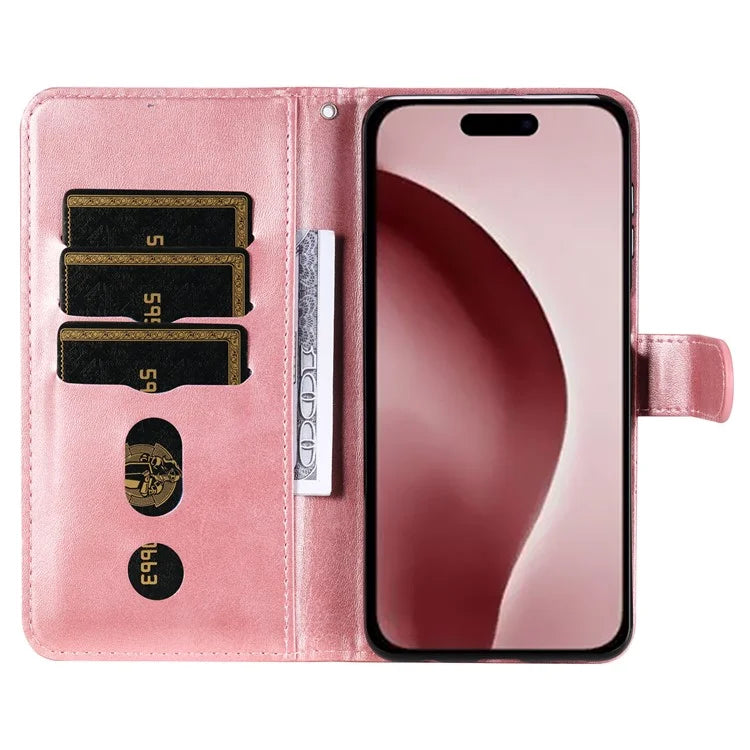 For iPhone 16 Pro Case Zipper Pocket Wallet Shockproof PU Leather Phone Cover