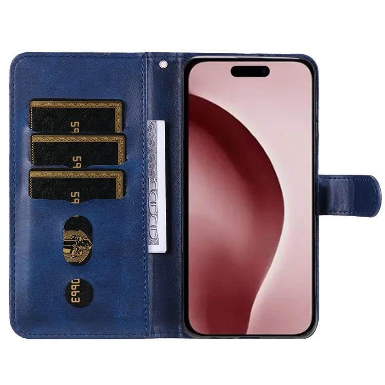 For iPhone 16 Pro Case Zipper Pocket Wallet Shockproof PU Leather Phone Cover