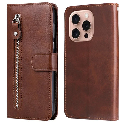 For iPhone 16 Pro Case Zipper Pocket Wallet Shockproof PU Leather Phone Cover