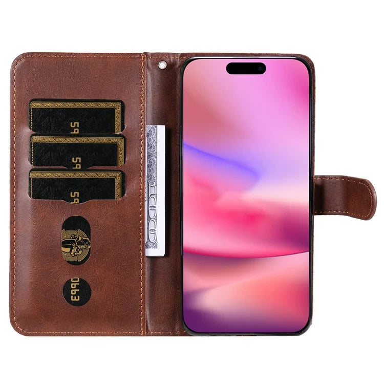 For iPhone 16 Case Zipper Pocket Wallet Shockproof PU Leather Phone Cover
