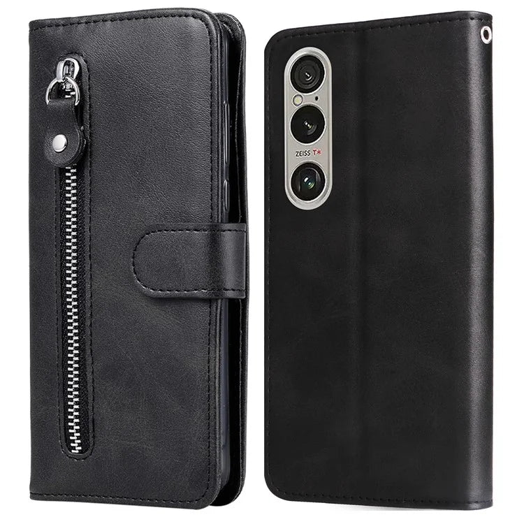 For Sony Xperia 1 VI Case Card Slots Zipper Wallet PU Leather Phone Cover