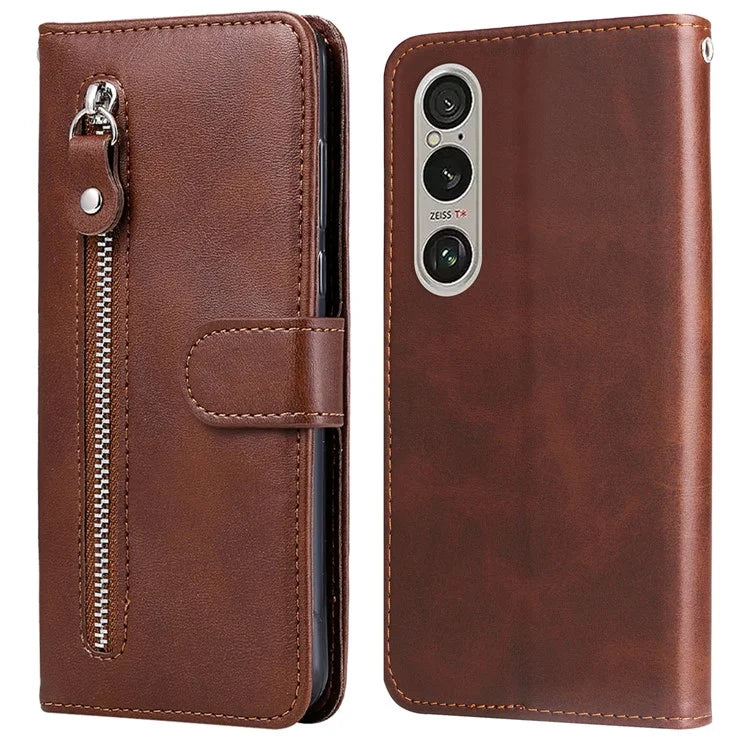 For Sony Xperia 1 VI Case Card Slots Zipper Wallet PU Leather Phone Cover