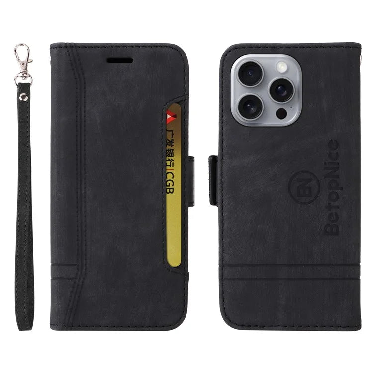 BETOPNICE 001 for iPhone 16 Pro Max Case Wallet Leather Phone Cover with Strap