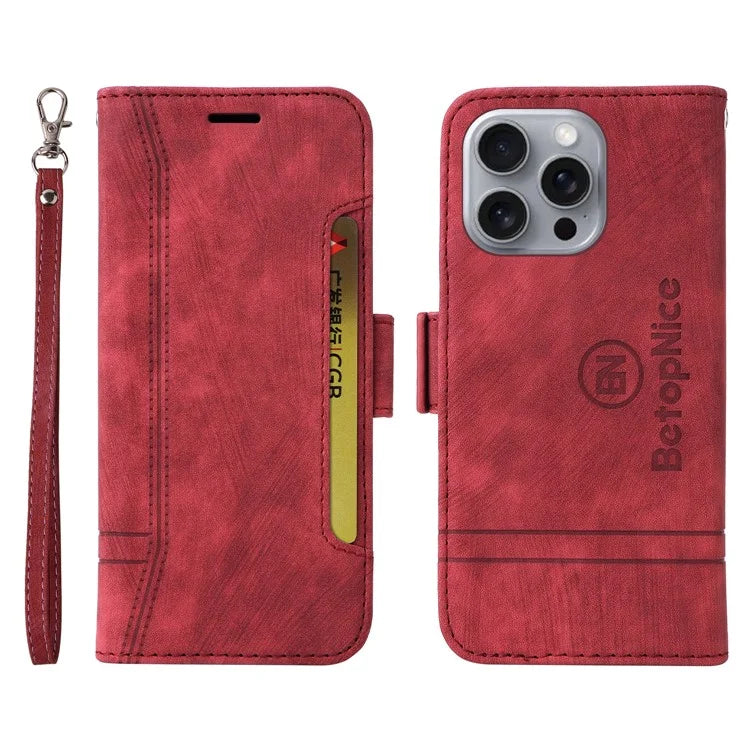 BETOPNICE 001 for iPhone 16 Pro Max Case Wallet Leather Phone Cover with Strap