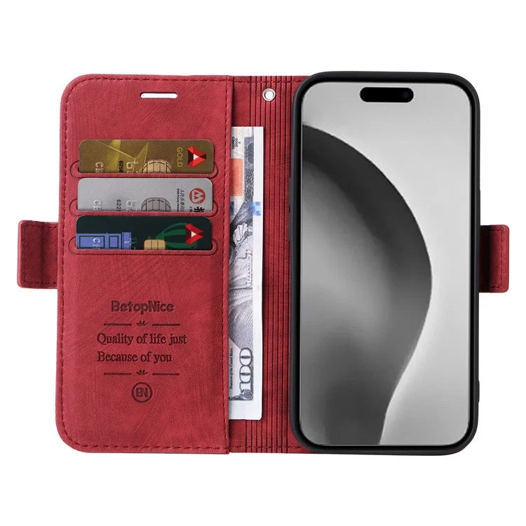 BETOPNICE 001 for iPhone 16 Pro Max Case Wallet Leather Phone Cover with Strap