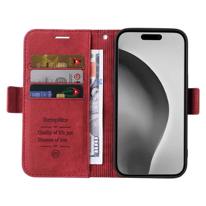 BETOPNICE 001 for iPhone 16 Pro Max Case Wallet Leather Phone Cover with Strap