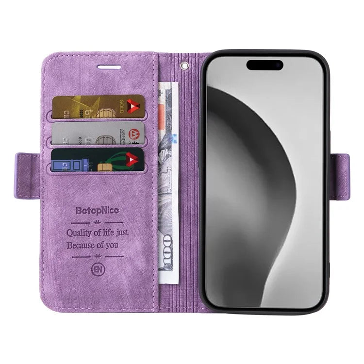 BETOPNICE 001 for iPhone 16 Pro Max Case Wallet Leather Phone Cover with Strap