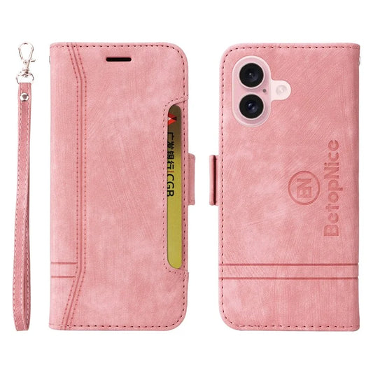 BETOPNICE 001 for iPhone 16 Case Leather Phone Cover Handbag Flip Stand Protective