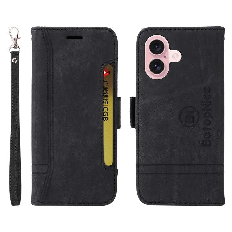 BETOPNICE 001 for iPhone 16 Case Leather Phone Cover Handbag Flip Stand Protective
