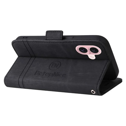 BETOPNICE 001 for iPhone 16 Case Leather Phone Cover Handbag Flip Stand Protective