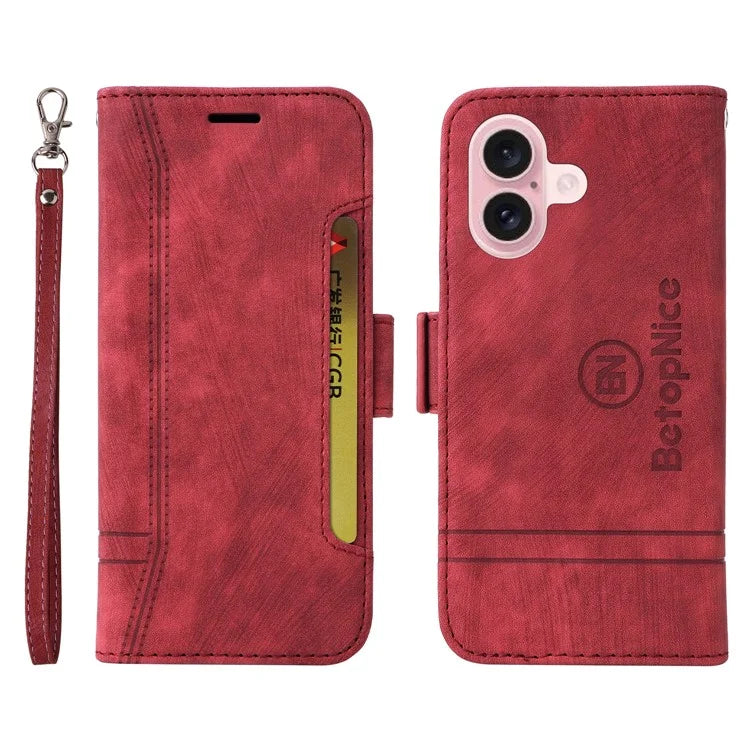 BETOPNICE 001 for iPhone 16 Case Leather Phone Cover Handbag Flip Stand Protective