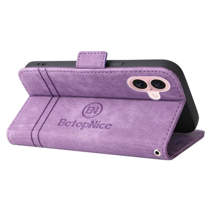 BETOPNICE 001 for iPhone 16 Case Leather Phone Cover Handbag Flip Stand Protective