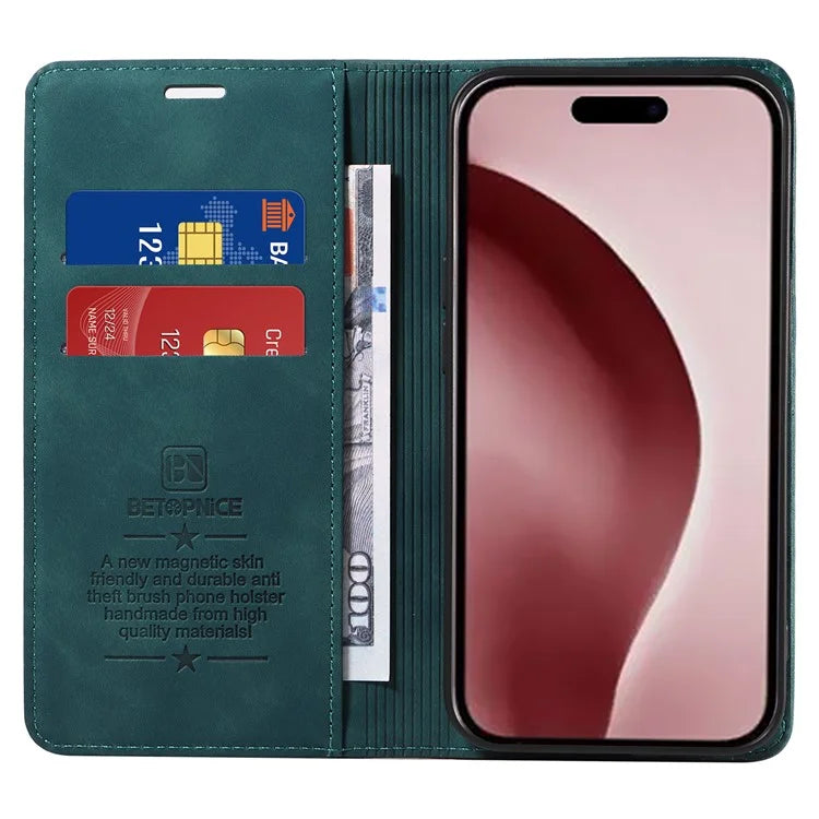 BETOPNICE 003 For iPhone 16 Pro Case Wallet Strong Magnetic Leather Phone Cover
