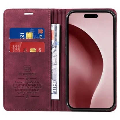 BETOPNICE 003 For iPhone 16 Pro Case Wallet Strong Magnetic Leather Phone Cover