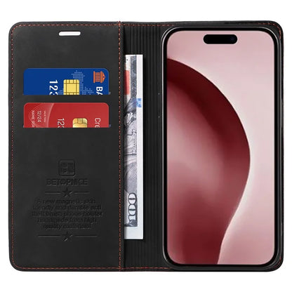 BETOPNICE 003 For iPhone 16 Pro Case Wallet Strong Magnetic Leather Phone Cover