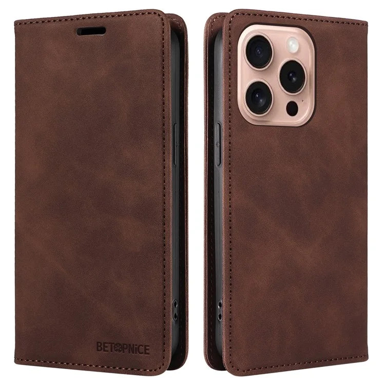 BETOPNICE 003 For iPhone 16 Pro Case Wallet Strong Magnetic Leather Phone Cover
