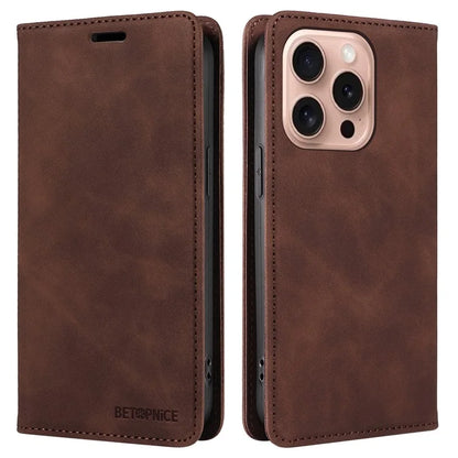 BETOPNICE 003 For iPhone 16 Pro Case Wallet Strong Magnetic Leather Phone Cover