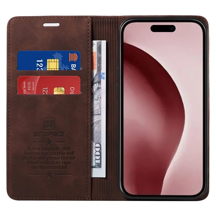 BETOPNICE 003 For iPhone 16 Pro Case Wallet Strong Magnetic Leather Phone Cover