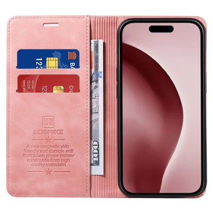 BETOPNICE 003 For iPhone 16 Pro Case Wallet Strong Magnetic Leather Phone Cover