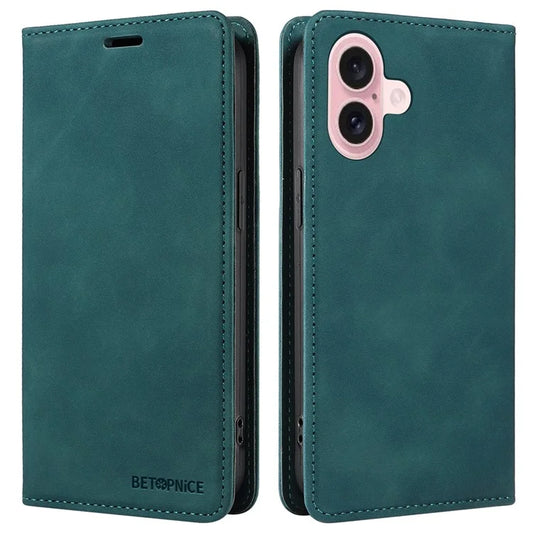 BETOPNICE 003 For iPhone 16 Leather Case Wallet Stand Protective Phone Cover