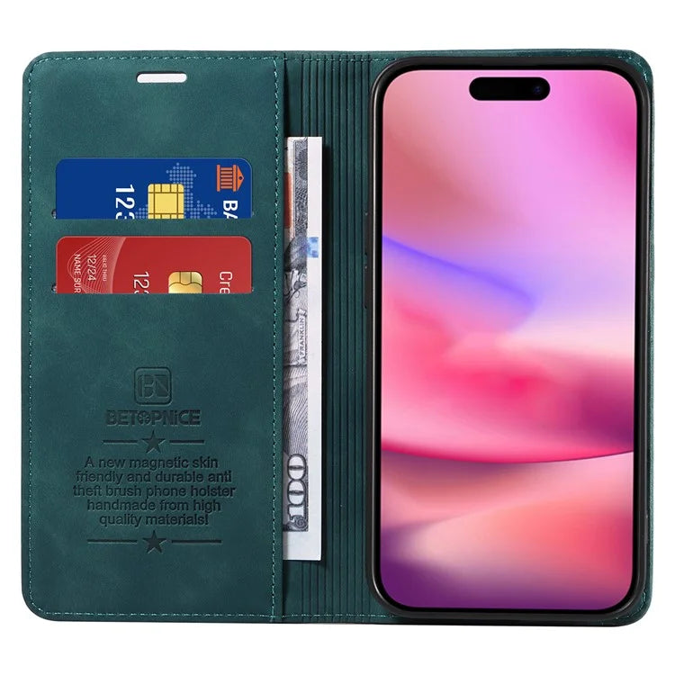 BETOPNICE 003 For iPhone 16 Leather Case Wallet Stand Protective Phone Cover