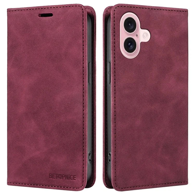 BETOPNICE 003 For iPhone 16 Leather Case Wallet Stand Protective Phone Cover