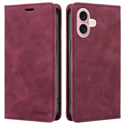BETOPNICE 003 For iPhone 16 Leather Case Wallet Stand Protective Phone Cover