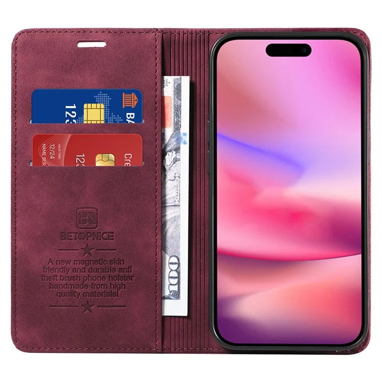 BETOPNICE 003 For iPhone 16 Leather Case Wallet Stand Protective Phone Cover