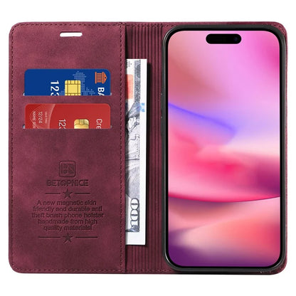 BETOPNICE 003 For iPhone 16 Leather Case Wallet Stand Protective Phone Cover