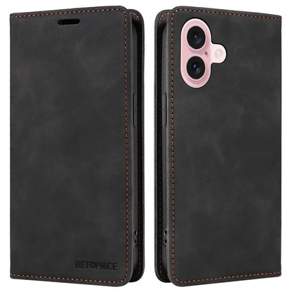 BETOPNICE 003 For iPhone 16 Leather Case Wallet Stand Protective Phone Cover