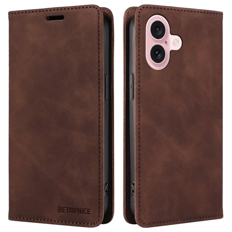 BETOPNICE 003 For iPhone 16 Leather Case Wallet Stand Protective Phone Cover