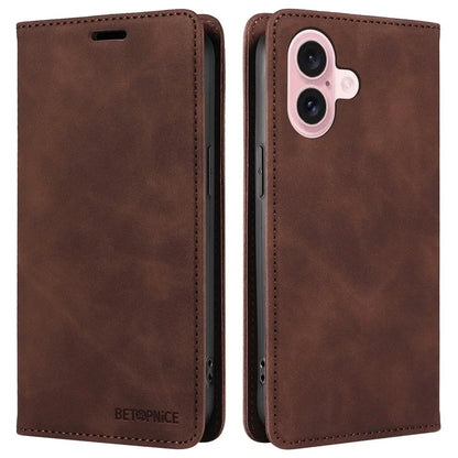 BETOPNICE 003 For iPhone 16 Leather Case Wallet Stand Protective Phone Cover