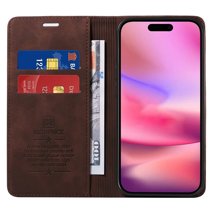 BETOPNICE 003 For iPhone 16 Leather Case Wallet Stand Protective Phone Cover