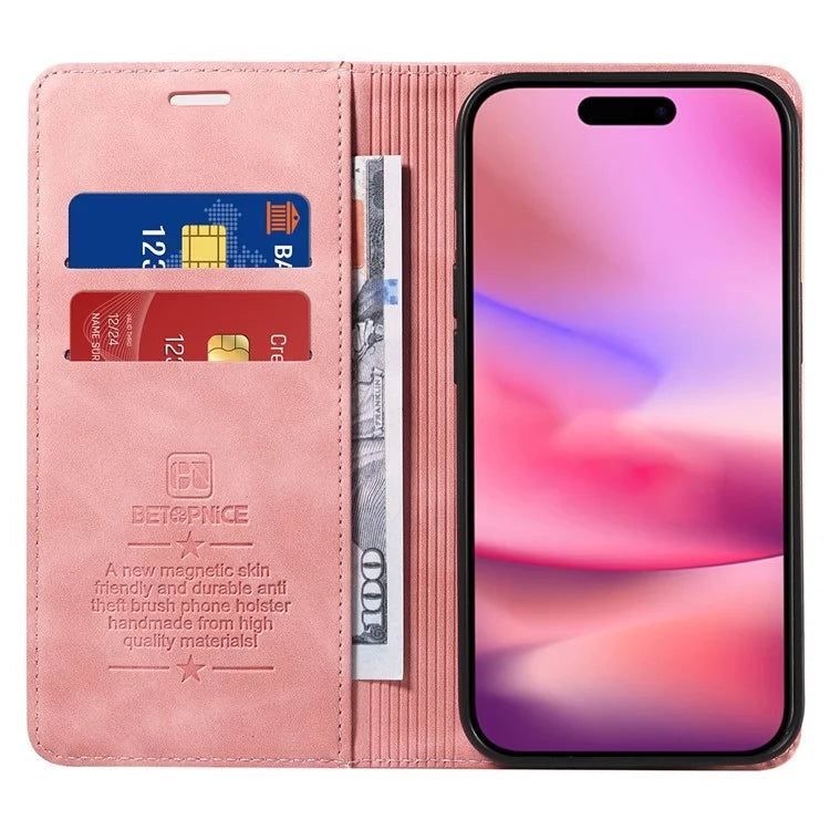BETOPNICE 003 For iPhone 16 Leather Case Wallet Stand Protective Phone Cover