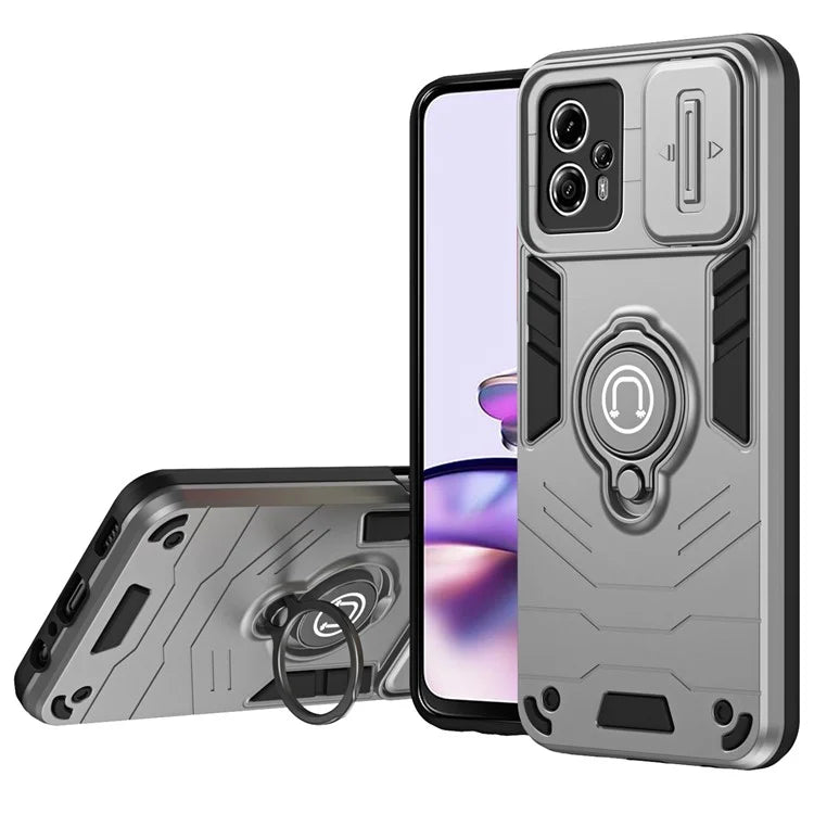 For Motorola Moto G13 4G Case PC+TPU Ring Kickstand Phone Shell with Lens Cover