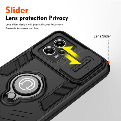 For Motorola Moto G13 4G Case PC+TPU Ring Kickstand Phone Shell with Lens Cover